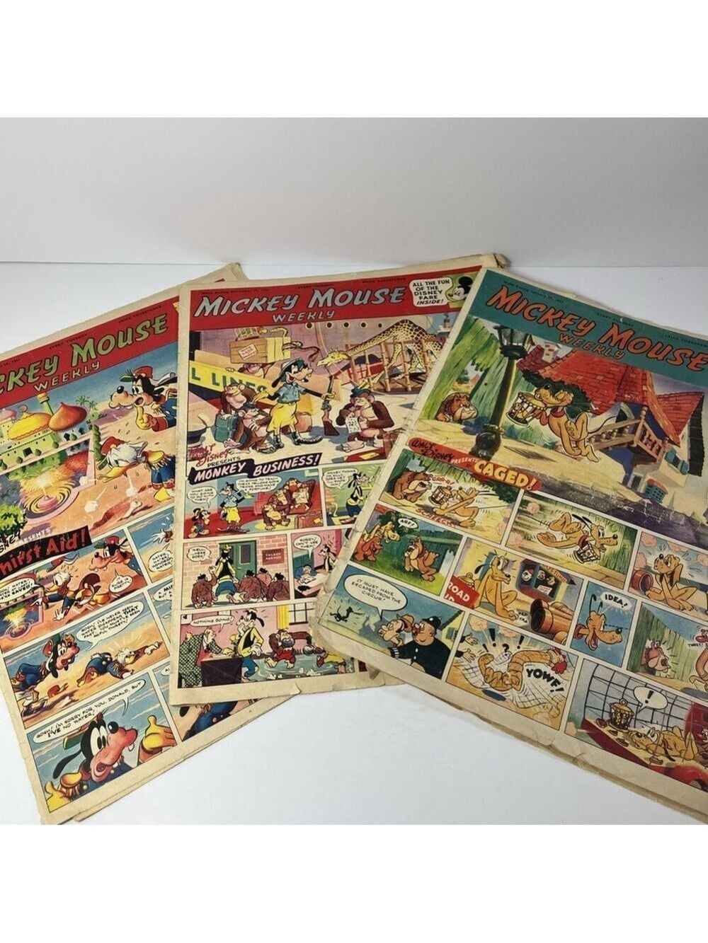 Set Of 3 Mickey Mouse Weekly Paper Comic 1951 Walt Disney *READ UK